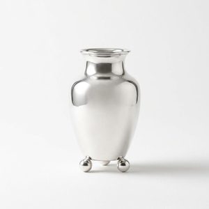 Vase à fleurs artisanal en laiton et acier inoxydable 22 cm, pieds sphériques argentés polis miroir, décoration d'intérieur, centre de table de mariage - Product Image 1