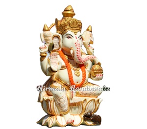 รูปปั้นพระพิฆเนศพระสังกัจจายน์ทำจากเรซิ่นสีขาว งานฝีมือชาวอินเดีย งานแฮนด์เมดจากราชสถาน ของตกแต่งบ้าน รุ่น NH04317 - Product Image 2