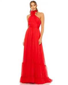 Red <b>High</b> Neck Chiffon Natural <b>Waist</b> Mermaid Maxi <b>Dress</b> Floor Length Evening Gown Elegant Sequins - Product Image 5
