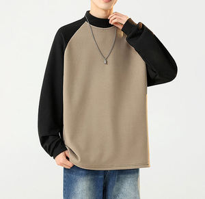 Sweat-shirt à col roulé surdimensionné pour homme, couleur unie, manches raglan, tricot en coton, vêtement décontracté pour l'automne - Product Image 5