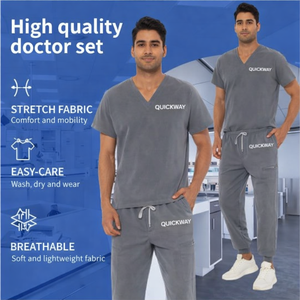 Men’s Athletic <b>Scrub</b> Set V-Neck <b>Top</b> & Jogger Pants – Stretch Medical Nursing Uniform with 8 Pockets - Product Image 2