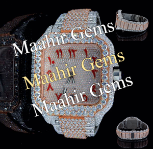 Montre de sport de luxe haut de gamme en acier inoxydable, design rond, or, moissanite VVS, résistante à l'eau 10 bars, unisexe, sertie de diamants - Product Image 2