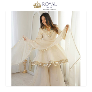 Último Diseño y Nuevo Estilo, Traje Sharara de Organza de Seda Tebby con Bordado de Encaje y Espejos Reales, Colección para Bodas en Venta - Product Image 6