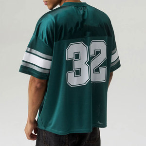 Maillot de football américain pour homme, numéro 32, vert sarcelle, col en V, maille respirante, polyester, manches courtes, taille adulte, coupe régulière - Product Image 5