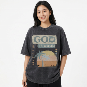 พระเจ้าดีเสมอเสื้อยืดผ้าฝ้ายพิมพ์ลายขนาดใหญ่สำหรับผู้ชายลำลองคอกลมแขนสั้นทรงพอดีตัว - Product Image 3