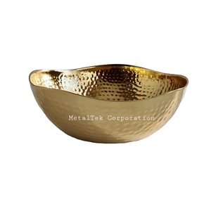 ชามโลหะตกแต่งชุบทองแบบทุบทำจากโลหะหรูหราเสิร์ฟชามสีทองพื้นผิวพื้นผิวพื้นผิวสีทองอุปกรณ์บนโต๊ะอาหารสุดหรู - Product Image 1