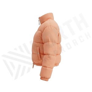 <b>Peach</b> Quilted Jacket Full Sleeve Stand Collar Zipper Closure Windproof Winter Short Length Women's Down Coat - Product Image 3