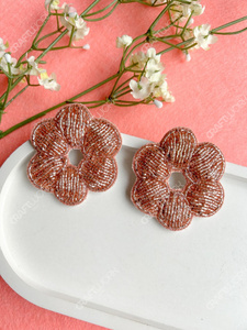 Handmade <b>Beaded</b> Flower Stud Earrings for Women Peach Floral Statement Earrings Cute Party Wedding Jewelry Gift - Product Image 5