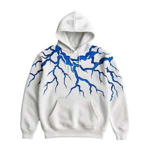 Sweat à capuche oversize pour homme en molleton 100 % coton respirant et écologique, avec broderie premium motif éclair, style streetwear automne - Product Image 3