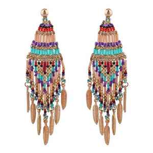 Pendientes Indios Clásicos Bordados a Mano con Cuentas de Semillas y Motivo de Mariposa, Base de Algodón Ligero, Joyería Tradicional de Moda - Product Image 4