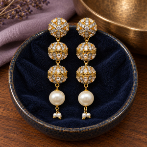 Pendientes Largos de Perlas con Globo Terráqueo de Circonita Cúbica de Calidad Premium, Suministro al por Mayor - Product Image 2