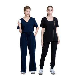 HOT SELLING Hospital Medical Clothing Rayon/PE/Spandex Fashionable medical <b>scrubs</b> sets women nurse wide leg FMF uniform LOW MOQ - Product Image 1