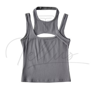 Meilleur prix – Débardeur court en maille pour femme avec logo frontal, séchage rapide, respirant, style décontracté - Product Image 5