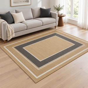 Custom Made Handwoven Natural Jute <b>Modern</b> Non-Slip Square Flatweave Area <b>Rug</b> with Cream Border for <b>Living</b> <b>Room</b> Bedroom Entryway - Product Image 4