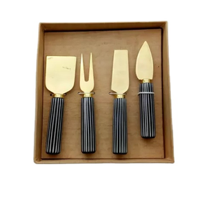 Couteau à fromage haut de gamme en acier inoxydable avec manche en résine noire plaqué or, design parapluie de table en bois craquelé et résine - Product Image 4