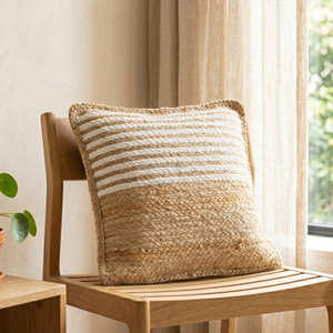 Funda de Cojín de Yute Tejido Neutral de 18 × 18 Pulgadas con Rayas Decorativas, Estilo Japandi para Sala de Estar - Product Image 2