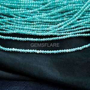 Cuentas redondas microfacetadas de apatita azul natural de 2 mm, cuentas de apatita azul con corte de diamante para la fabricación de joyas, gemas sueltas facetadas al por mayor. - Product Image 2