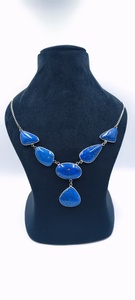 Collar de Ágata Natural con Detalles en Latón, Hecho a Mano, con Piedra Azul, Plateado, Estilo Bohemio, Joyería de Regalo para Mujer, 22 Pulgadas - Product Image 5