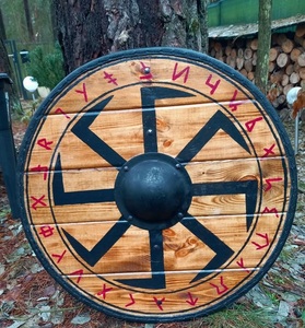 Escudo Vikingo Tradicional de Madera Hecho a Mano, Escudo Redondo Medieval para Disfraces de Guerreros Nórdicos, Reenactamiento y Colección - Product Image 6