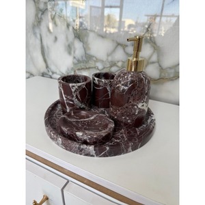 Luxury Marble Bathroom Set Three-Piece Round Soap Dispenser <b>Toothbrush</b> <b>Holder</b> Tray Easy To Clean - Product Image 6