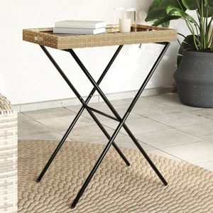 Mesa Plegable de Ratán Sintético Beige con Acero con Recubrimiento en Polvo, Categoría de Producto: Mesas Medianas - Product Image 1