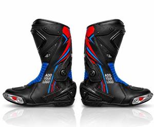 Botas de moto para todas las estaciones, negras, azules, rojas, de cuero genuino, con cierre de cremallera, puntera cerrada, suela de goma y entresuela de EVA. - Product Image 2