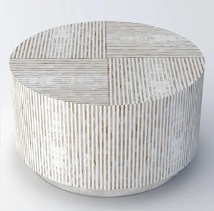 Handcrafted Mother of Pearl Inlay Modern Design Coffee <b>Table</b> <b>Round</b> Accent <b>Table</b> Four Quadrant Striped Pattern Luxury Home Decor - Product Image 1