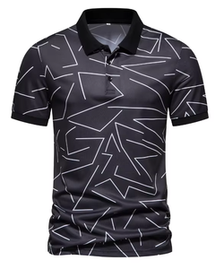 Polo à manches courtes pour homme, imprimé géométrique blanc, décontracté, respirant, en tissu popeline, coupe classique, impression numérique, vente en gros - Product Image 6