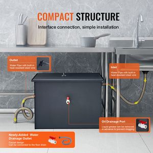 Trampa de Grasa Comercial de Acero al Carbono de 50 LBS, 19.3 GPM, Interceptor de Residuos con Entrada Lateral para Fregadero, 50 LBS de Grasa - Product Image 5