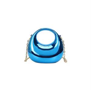 <b>Mirror</b> Blue <b>Acrylic</b> Waterproof Crescent Crossbody Bag Metal Chain Shoulder Purse Mini Handbag 1L Capacity for Evening Party - Product Image 1
