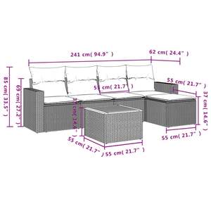 Juego de sofás de patio de ratán sintético negro de 6 piezas con cojines, muebles de exterior - Product Image 3