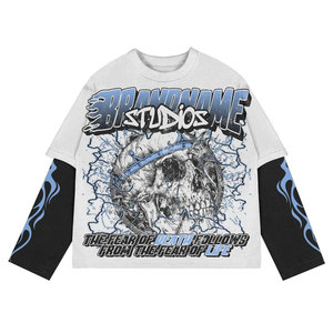 Oversized Long Sleeve T-Shirt With <b>Skull</b> And Purple Eye Print Street Style O-Neck Men's Knitted Cotton <b>Top</b> - Product Image 5
