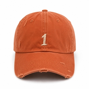 Gorra de Béisbol Naranja Desgastada para Hombre, con Logotipo Bordado, de Algodón Lavado, Estilo Dad Hat, Ajustable, Moda Urbana - Product Image 1