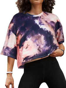 <b>Women's</b> Solid O-Neck Short Sleeve Tank <b>Tops</b> Formal Knitted Breathable 100% Cotton <b>Mesh</b> Decoration Pink Purple - Product Image 2