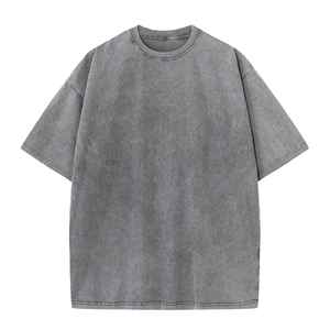 เสื้อยืดเดนิมโอเวอร์ไซส์ผู้ชาย แขนสั้น คอกลม สีพื้น ผ้าฝ้ายฟอก สไตล์ลำลอง ทรงปกติ - Product Image 4
