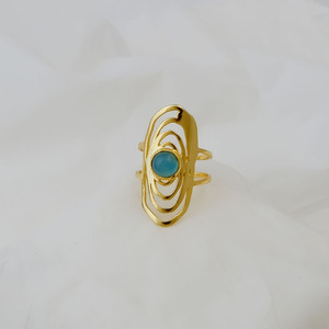 Natural Blue Chalcedony Swirl <b>Adjustable</b> <b>Ring</b> 18K Gold Plated Statement Boho Handmade Abstract Geometric Jewelry Gift Her - Product Image 5