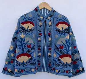 Veste matelassée coupe-vent respirante brodée de fleurs vintage faite à la main |   Manteau réversible automne/hiver |   Coton écologique - Product Image 1