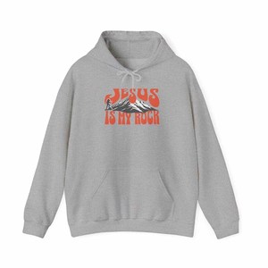 Sudadera con Capucha de Algodón y Felpa Cristiana con la Frase "Jesús es mi roca" para Hombres, Mujeres y Jóvenes, con Logotipo de Jesús Bordado, Calidad Premium - Product Image 2