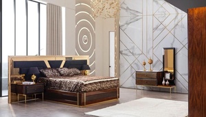 Luxury Modern <b>Solid</b> Teak <b>Wood</b> Bedroom Set King Size Bed with Mirrored Wardrobe 2 Nightstands and Designer <b>Dressing</b> <b>Table</b> Set - Product Image 2