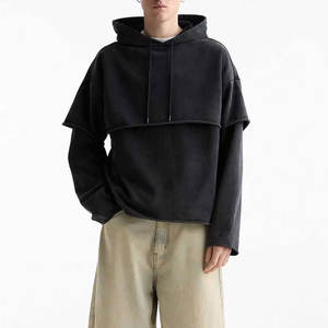 Nouvelle Arrivée Sweat-shirt à Capuche Unisexe Effet Vieilli Double Manches Manches Longues Vintage Oversize Hiver Chaud Polaire 100% Coton - Product Image 4