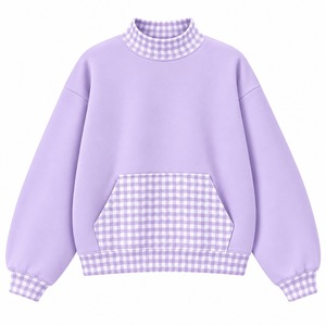 Sudadera Casual de Manga Larga con Detalle de Cuadros, Cuello Alto, Diseño Holgado, Bolsillo Frontal Tipo Canguro, Estilo Moderno para Uso Diario - Product Image 3