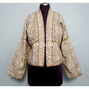 Veste Kantha indienne faite à la main pour femme, 100% coton, écologique, respirante, imprimé floral, longueur courte, manches longues, printemps, décontractée - Product Image 1