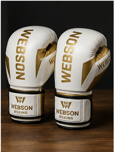 Webson <b>Boxing</b> <b>Gloves</b> <b>White</b> Gold Foil Print for Closure PU Leather Adult Breathable Waterproof Lightweight Full Finger - Product Image 5