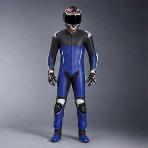 Combinaison de moto homme en PU bleu-noir, col ras du cou, fermeture éclair, coupe ajustée, style motard, imperméable, logo frontal discret, pour l'hiver - Product Image 5