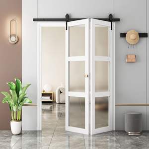 ประตูบานเลื่อนแบบพับสองทบประตูตู้เสื้อผ้ากระจกฝ้า3-Lite ชุดฮาร์ดแวร์ประตูบานเลื่อน3.3ฟุตเจาะล่วงหน้าเพื่อให้ง่ายต่อการตูด - Product Image 2