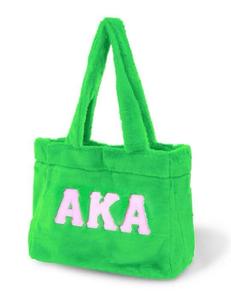 Bolsa de Mano de Felpa Verde Ligera pero Duradera con Compartimento de Almacenamiento de Gran Capacidad, con Letras AKA Rosas, Bolsa de Compras Moderna para Mujer - Product Image 1