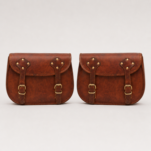 Par de Alforjas Laterales de Cuero Marrón para Motocicleta, Estilo Vintage, con Correas de Hebilla para Viajes - Product Image 1