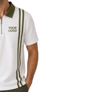Customized <b>White</b> Olive Green Waffle <b>Polo</b> Shirt Half Zip Short Sleeve Textured Knit Golf <b>Polo</b> Custom Logo Private Label For Men - Product Image 4