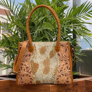 2023 Wholesale New Women Luxury Hand <b>Tooled</b> Genuine Cowhide Leather Shoulder <b>Tote</b> <b>Bag</b> & Wristlet Wallet Ladies 2 piece Combo Set - Product Image 5