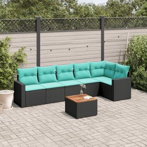 Ensemble de canapés de patio en polyrotin noir avec coussins, 6 places, meubles de jardin d'extérieur, design élégant - Product Image 1